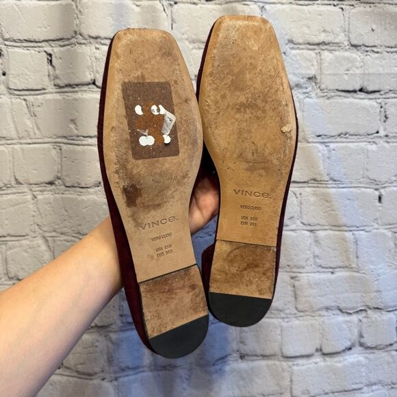 Vince Burgundy Suede Leather Cutout D’orsay Square Toe Flats Size 8.5 - Picture 8 of 9